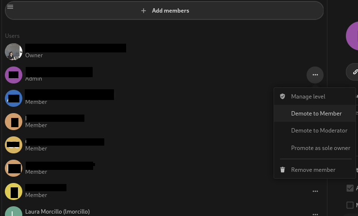 Owner / Admin / Moderator / Member /Pending
